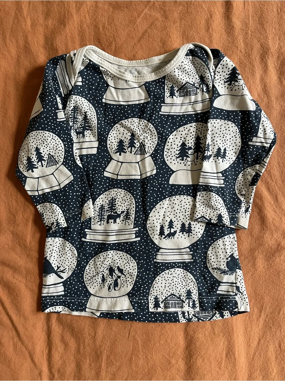 Toddler Long-Sleeve Holiday Snow Globe Print Tee - Navy & White